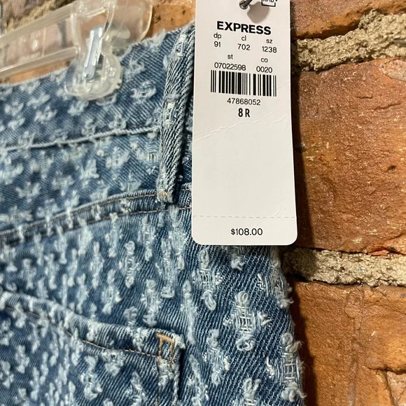 NWT Express High-Rise Blue Patterned Denim Jeans | 8R | Cute & Fun - Picture 6 of 9